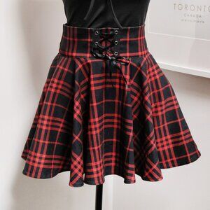 Red Plaid Lace Up Circle Skirt 🧛♀️